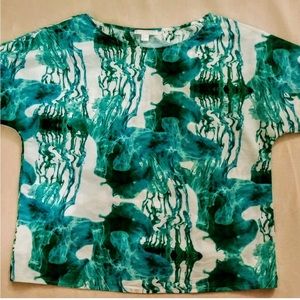 COS Ink Blot Top Art to Wear Psychedelic Dopamine Cotton Cropped Boxy Turquoise